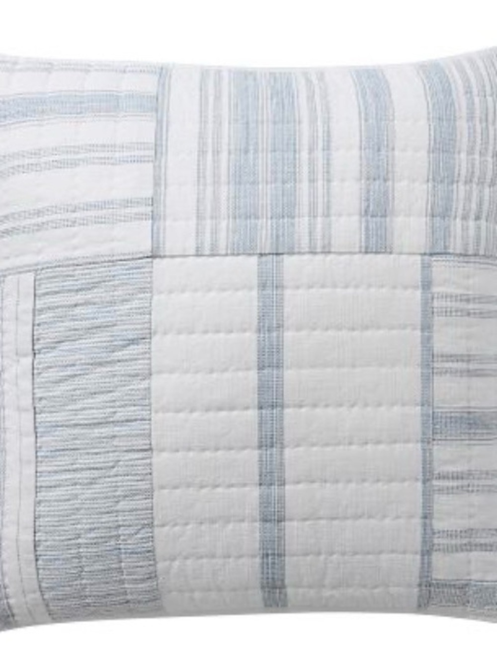 Pottery Barn Hawthorne Quilted White Pillow Sham with Light Blue Stripes NWT